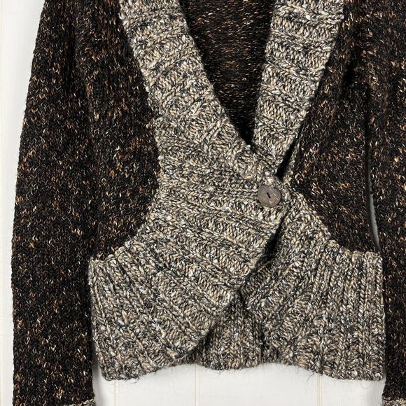 Buckle BKE Women Cardigan Sweater Small Brown Black Marled Button Alpaca Mohair - Picture 3 of 6